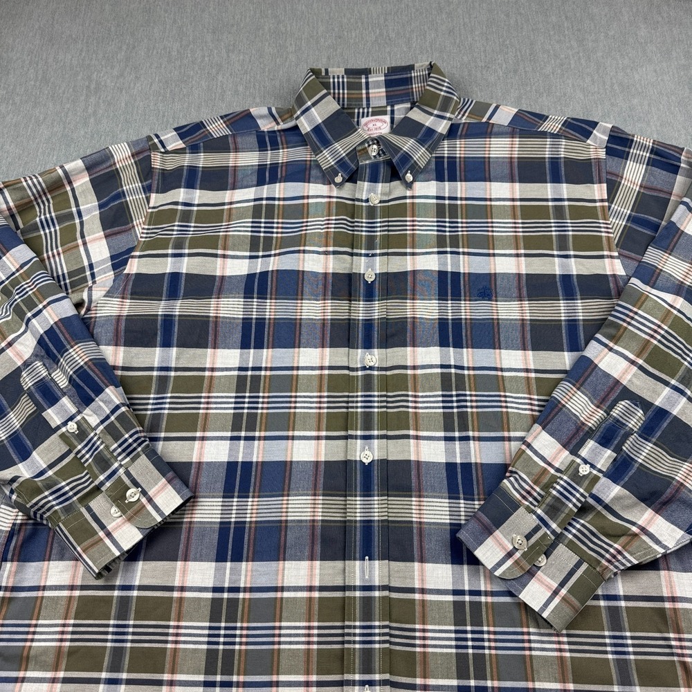 Brooks Brothers Shirt Mens Extra Large Blue Plaid Madison‎ Button Down Non-Iron - Picture 2 of 12
